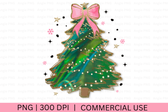 Christmas Tree, Pink Coquette Bow PNG Graphics for Crafts
