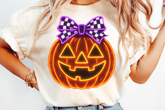 Glowing Neon Halloween Pumpkin PNG Graphics for Crafts