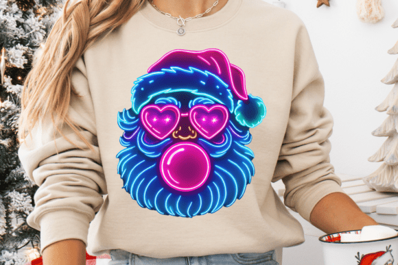 Neon Glow Retro Santa, Christmas PNG Graphics for Crafts