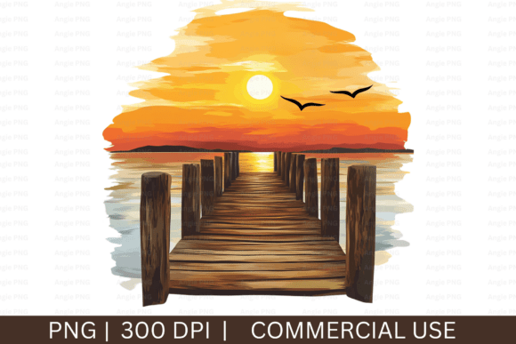 Summer, Beach Watercolor Sunset PNG for Graphics and Crafts