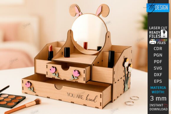 Vanity Organizer with Mirror Laser Cut for Home Decor