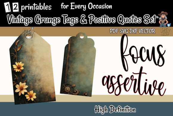 Vintage Grunge Tags Positive Quotes for Graphics and Crafts